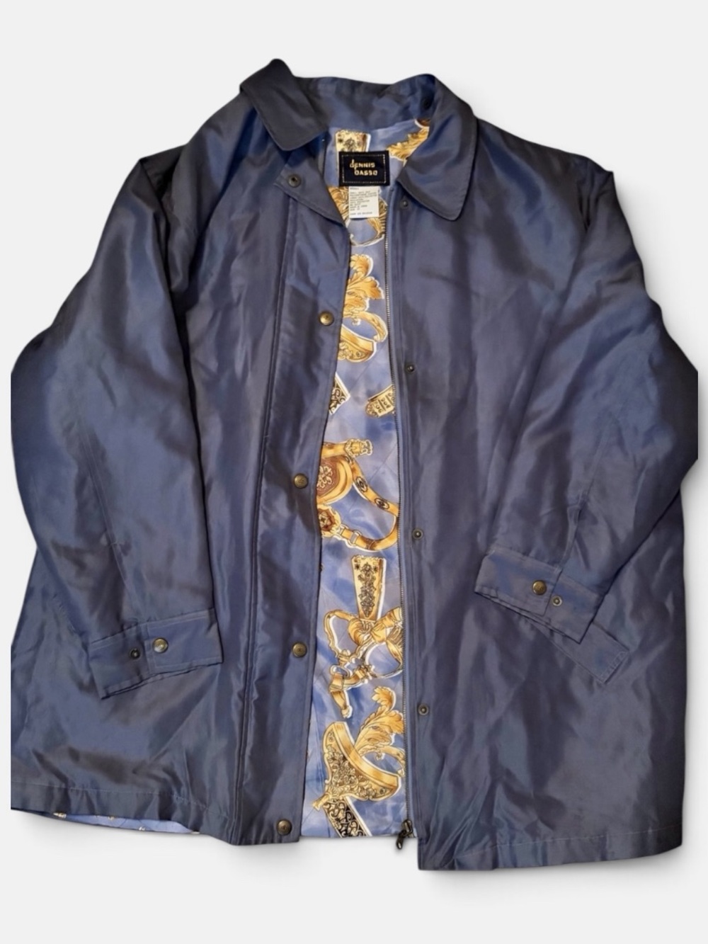 Dennis Basso Women’s 1X Blue Silk Jacket Baroque Equestrian Lined Coat